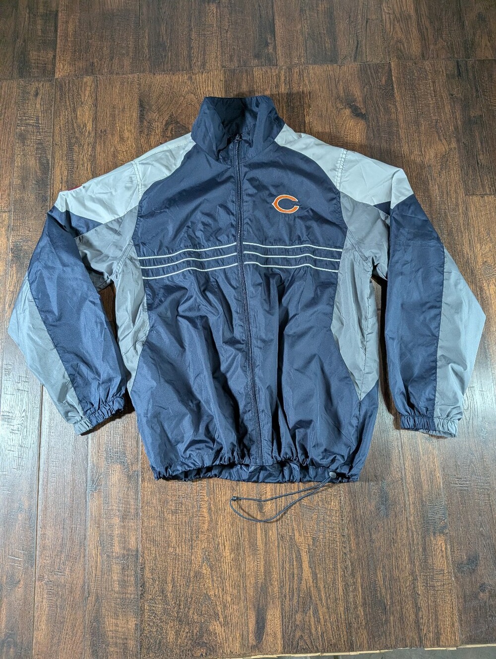 Chicago Bears Jacket Mens L Blue Gray NFL Football Reebok Full Zip Windbreaker